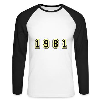 Numéro de l’année 1981 - T-shirt baseball manches longues Homme - blanc/noir - Devant - Nik (191cm)