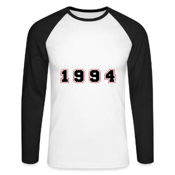Numéro de l’année 1994 - T-shirt baseball manches longues Homme - blanc/noir - Devant - Nik (191cm)