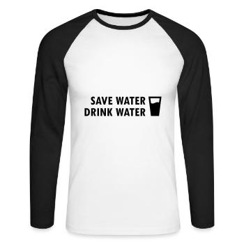 Save water, drink water (glass with water) - Unisex Long Sleeve Baseball T-Shirt - white/black - Front - Nik (191cm)
