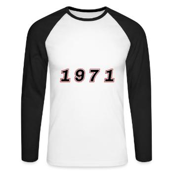 1971 Year Number - Unisex Long Sleeve Baseball T-Shirt - white/black - Front - Nik (191cm)