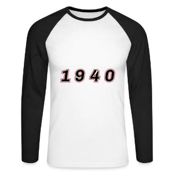 Numéro de l’année 1940 - T-shirt baseball manches longues Homme - blanc/noir - Devant - Nik (191cm)
