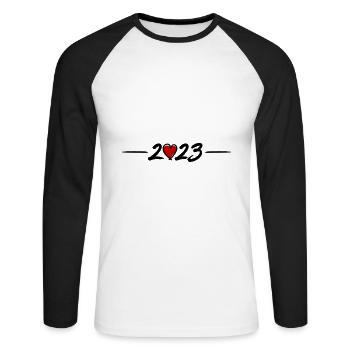 2023 année coeur - T-shirt baseball manches longues Homme - blanc/noir - Devant - Nik (191cm)