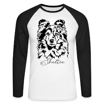 SHELTIE merle Hund Hunde Hütehund Wilsigns - Unisex Baseballshirt langarm - Weiß/Schwarz - Vorne - Nik (191cm)
