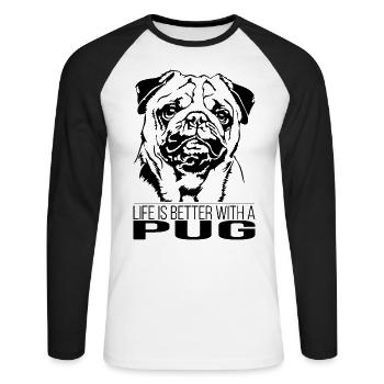La vie du carlin est meilleure Carlin Chiens Wilsigns - T-shirt baseball manches longues Homme - blanc/noir - Devant - Nik (191cm)