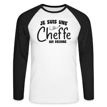 Je suis une cheffe qui déchire - T-shirt baseball manches longues Homme - blanc/noir - Devant - Nik (191cm)