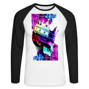 Schädel - Unisex Baseballshirt langarm - Weiß/Schwarz - Vorne - Nik (191cm)