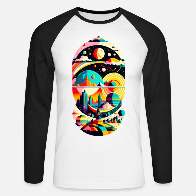 Cosmic Landscape 01 - Unisex Baseballshirt langarm - Weiß/Schwarz