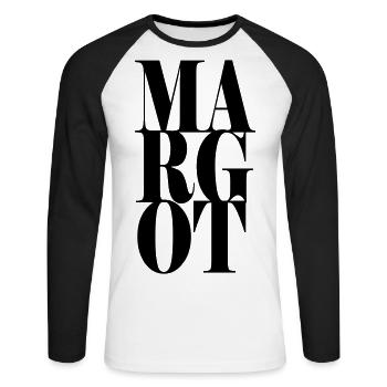 Margot Nom Prénom Police moderne Word Art - T-shirt baseball manches longues Homme - blanc/noir - Devant - Nik (191cm)