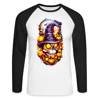 Halloween Totenkopf Schädel - Unisex Baseballshirt langarm - Weiß/Schwarz - Vorne - Nik (191cm)