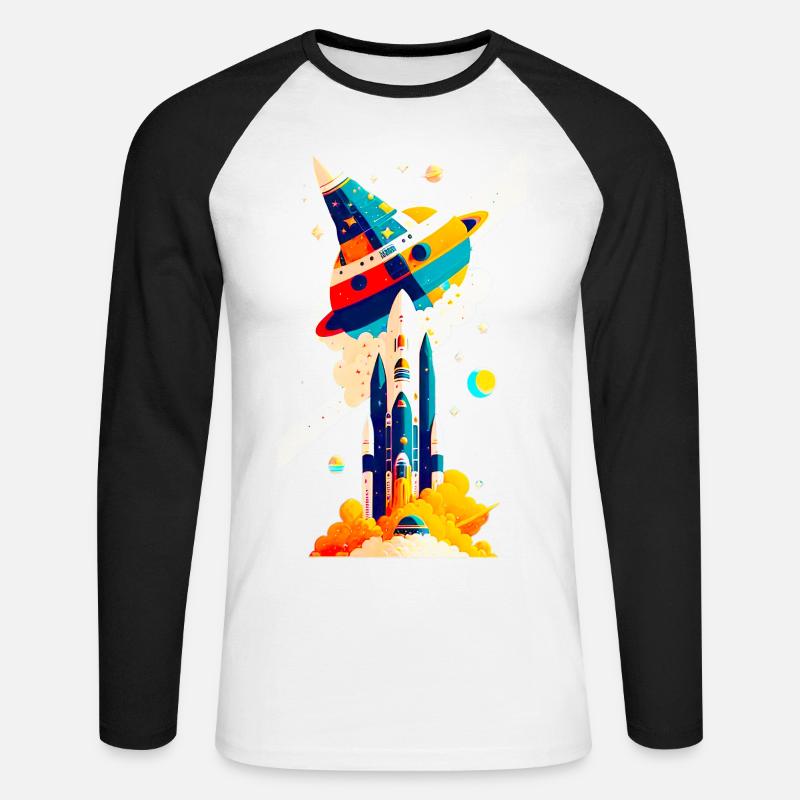Space View / Rocket 02 - Unisex Baseballshirt langarm - Weiß/Schwarz