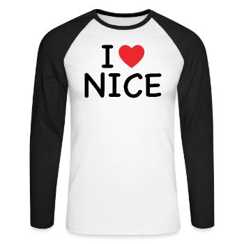 i love nice - j'aime nice - T-shirt baseball manches longues Homme - blanc/noir - Devant - Nik (191cm)