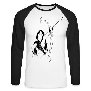 Tir à l’arc - Archer - T-shirt baseball manches longues Homme - blanc/noir - Devant - Nik (191cm)
