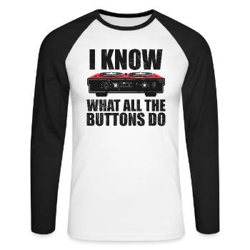 I know what all the buttons do - T-shirt baseball manches longues Homme - blanc/noir - Devant - Nik (191cm)