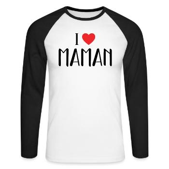 I Love Maman ! - T-shirt baseball manches longues Homme - blanc/noir - Devant - Nik (191cm)