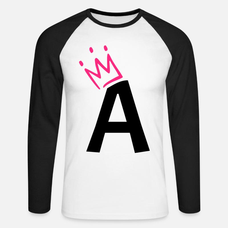Buchstabe A mit Krone - Unisex Baseballshirt langarm - Weiß/Schwarz