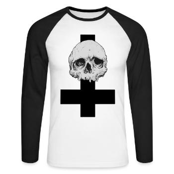 Skull croix inversée - T-shirt baseball manches longues Homme - blanc/noir - Devant - Nik (191cm)