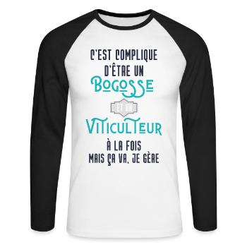 C'est compliqué d'être Bogosse et Viticulteur - T-shirt baseball manches longues Homme - blanc/noir - Devant - Nik (191cm)