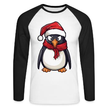 Pingouin Noël Animal Drôle Noël - T-shirt baseball manches longues Homme - blanc/noir - Devant - Nik (191cm)