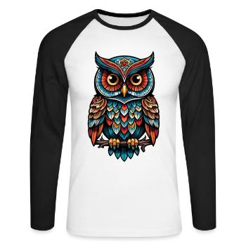 Eule Neo Traditional - Unisex Baseballshirt langarm - Weiß/Schwarz - Vorne - Nik (191cm)