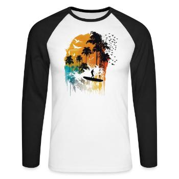 Aquarelle Surfeur - T-shirt baseball manches longues Homme - blanc/noir - Devant - Nik (191cm)
