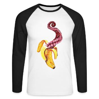 Wirbelnde Mutant-Banane - Unisex Baseballshirt langarm - Weiß/Schwarz - Vorne - Nik (191cm)
