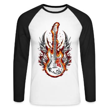 Le feu de la Guitare ailés - T-shirt baseball manches longues Homme - blanc/noir - Devant - Nik (191cm)