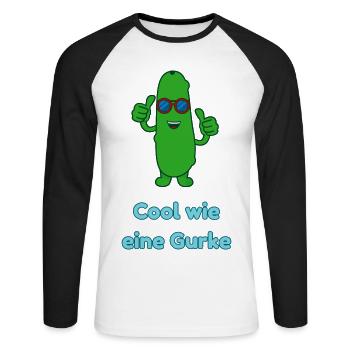 Cool wie eine Gurke - Unisex Baseballshirt langarm - Weiß/Schwarz - Vorne - Nik (191cm)