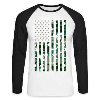 Drapeau des États-Unis Camoflage - T-shirt baseball manches longues Homme - blanc/noir - Devant - Nik (191cm)