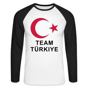 Team Türkiye Design - Unisex Long Sleeve Baseball T-Shirt - white/black - Front - Nik (191cm)