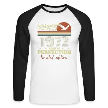 Original 1972 Geburtstagsgeschenk 1945 Retro 1972 - Unisex Baseballshirt langarm - Weiß/Schwarz - Vorne - Nik (191cm)