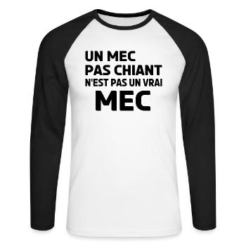 un mec pas chiant n'est pas un vrai mec. - T-shirt baseball manches longues Homme - blanc/noir - Devant - Nik (191cm)