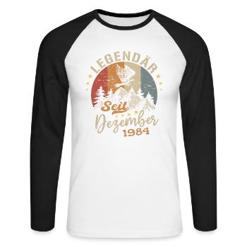 Legendär seit Dezember 1984 limitierte Auflage - Unisex Baseballshirt langarm - Weiß/Schwarz - Vorne - Nik (191cm)