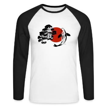 Bonsai, Koi, Sun & Kanji - Unisex Long Sleeve Baseball T-Shirt - white/black - Front - Nik (191cm)