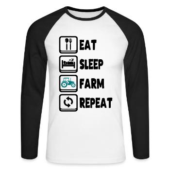 Eat Sleep Farm Repeat - Unisex Long Sleeve Baseball T-Shirt - white/black - Front - Nik (191cm)