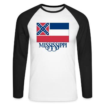 Mississippi Flagge - Unisex Baseballshirt langarm - Weiß/Schwarz - Vorne - Nik (191cm)