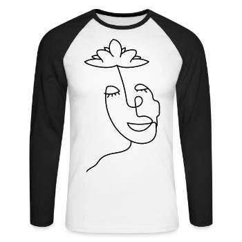 Minimalist head with lotus flower - Unisex Long Sleeve Baseball T-Shirt - white/black - Front - Nik (191cm)
