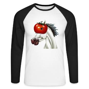 Horse with tomato head - Unique work of art - Unisex Long Sleeve Baseball T-Shirt - white/black - Front - Nik (191cm)