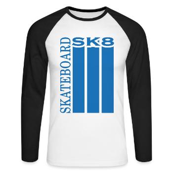 skateboard skate sk8 skateboarder - Unisex Baseballshirt langarm - Weiß/Schwarz - Vorne - Nik (191cm)