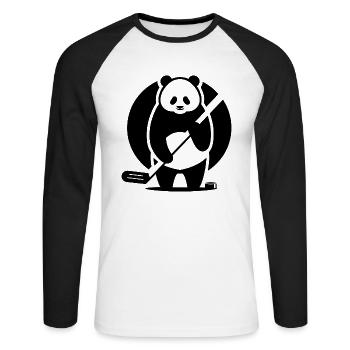 Panda Eishockey Spieler Silhouette - Unisex Baseballshirt langarm - Weiß/Schwarz - Vorne - Nik (191cm)