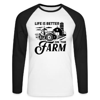 Life is Better On The Farm - Unisex Long Sleeve Baseball T-Shirt - white/black - Front - Nik (191cm)