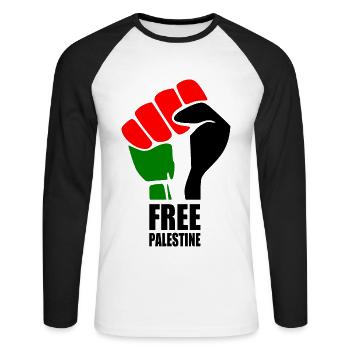 Free palestine - T-shirt baseball manches longues Homme - blanc/noir - Devant - Nik (191cm)