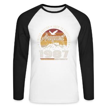 August 1987 Retro Anniversary August 1987 August 1987 - Unisex Long Sleeve Baseball T-Shirt - white/black - Front - Nik (191cm)