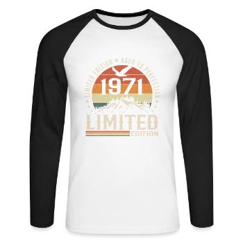 Cadeau Anniversaire 1971 - Vintage 1971 Rétro 1971 - T-shirt baseball manches longues Homme - blanc/noir - Devant - Nik (191cm)