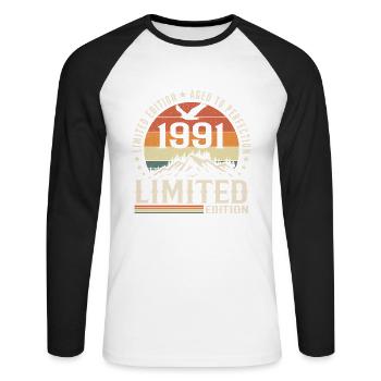 1991 Birthday Gift - Vintage 1991 Retro 1991 - Unisex Long Sleeve Baseball T-Shirt - white/black - Front - Nik (191cm)