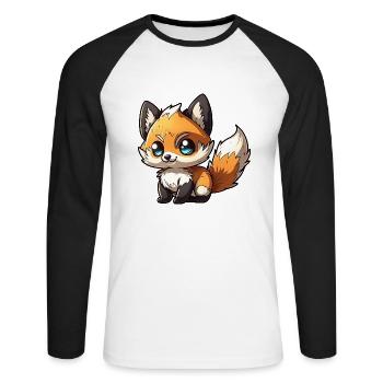 Mignon bébé renard chibi - T-shirt baseball manches longues Homme - blanc/noir - Devant - Nik (191cm)