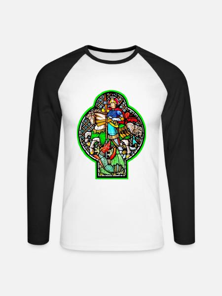 kirchenfenster heiliger georg - Unisex Baseballshirt langarm - Weiß/Schwarz