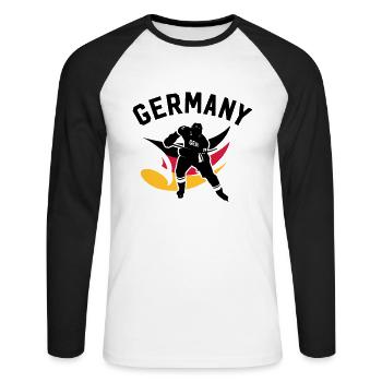 GERMANY EISHOCKEY STÜRMER MIT ADLER - Unisex Baseballshirt langarm - Weiß/Schwarz - Vorne - Nik (191cm)