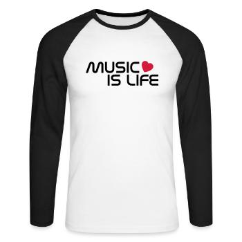 music is life heart EN - Unisex Long Sleeve Baseball T-Shirt - white/black - Front - Nik (191cm)