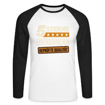 Eisenbahnerin Zugführerin Eisenbahn Zug Geschenk - Unisex Baseballshirt langarm - Weiß/Schwarz - Vorne - Nik (191cm)