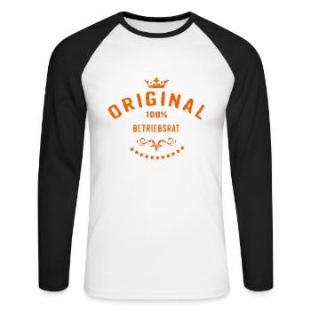 Original 100 Prozent Betriebsrat - RAHMENLOS Beruf - Unisex Baseballshirt langarm - Weiß/Schwarz - Vorne - Nik (191cm)